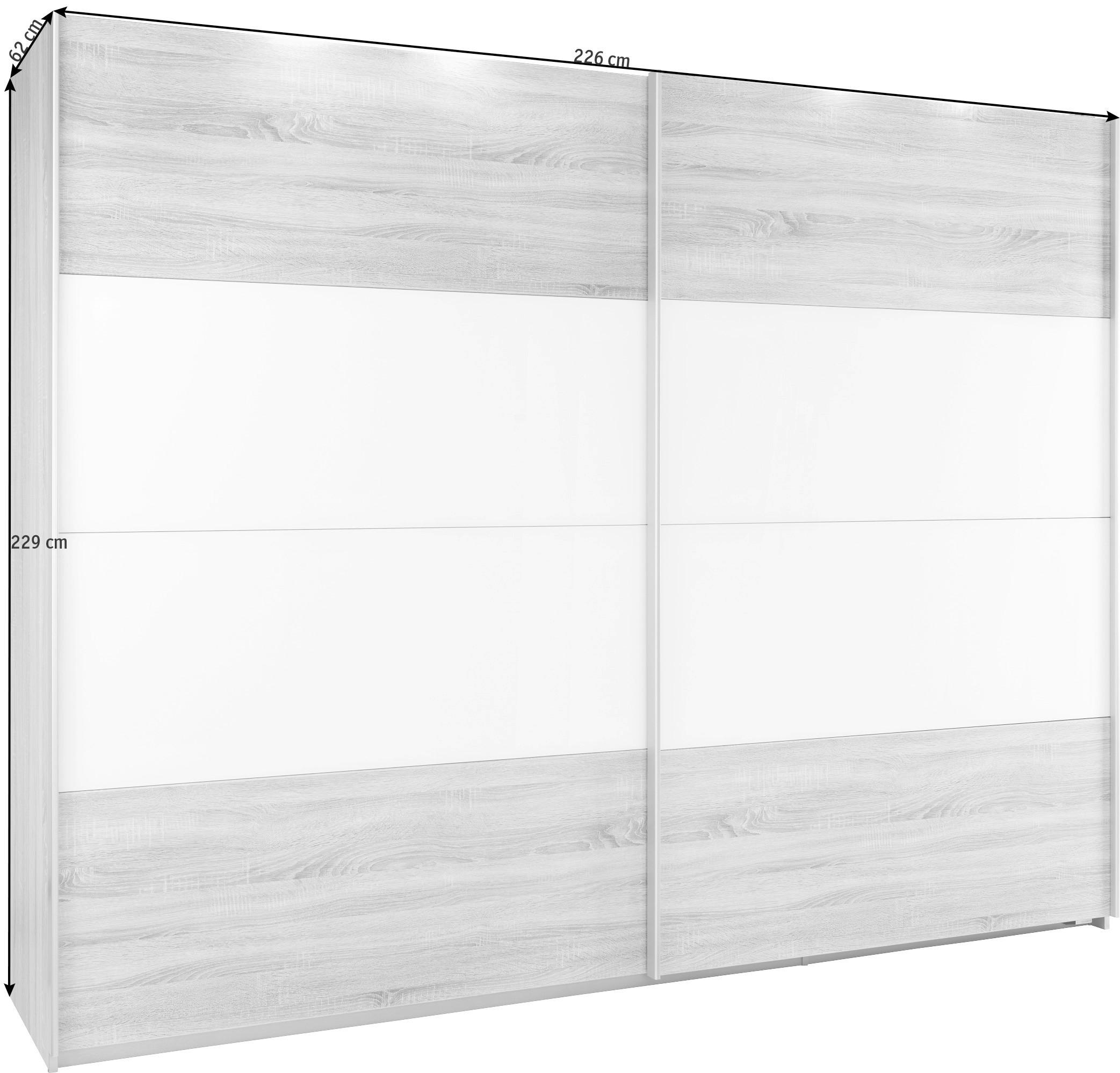 SCHWEBETÜRENSCHRANK in Weiss, Sonoma Eiche  - Weiss/Alufarben, Konventionell, Glas/Holzwerkstoff (226/229/62cm) - Xora