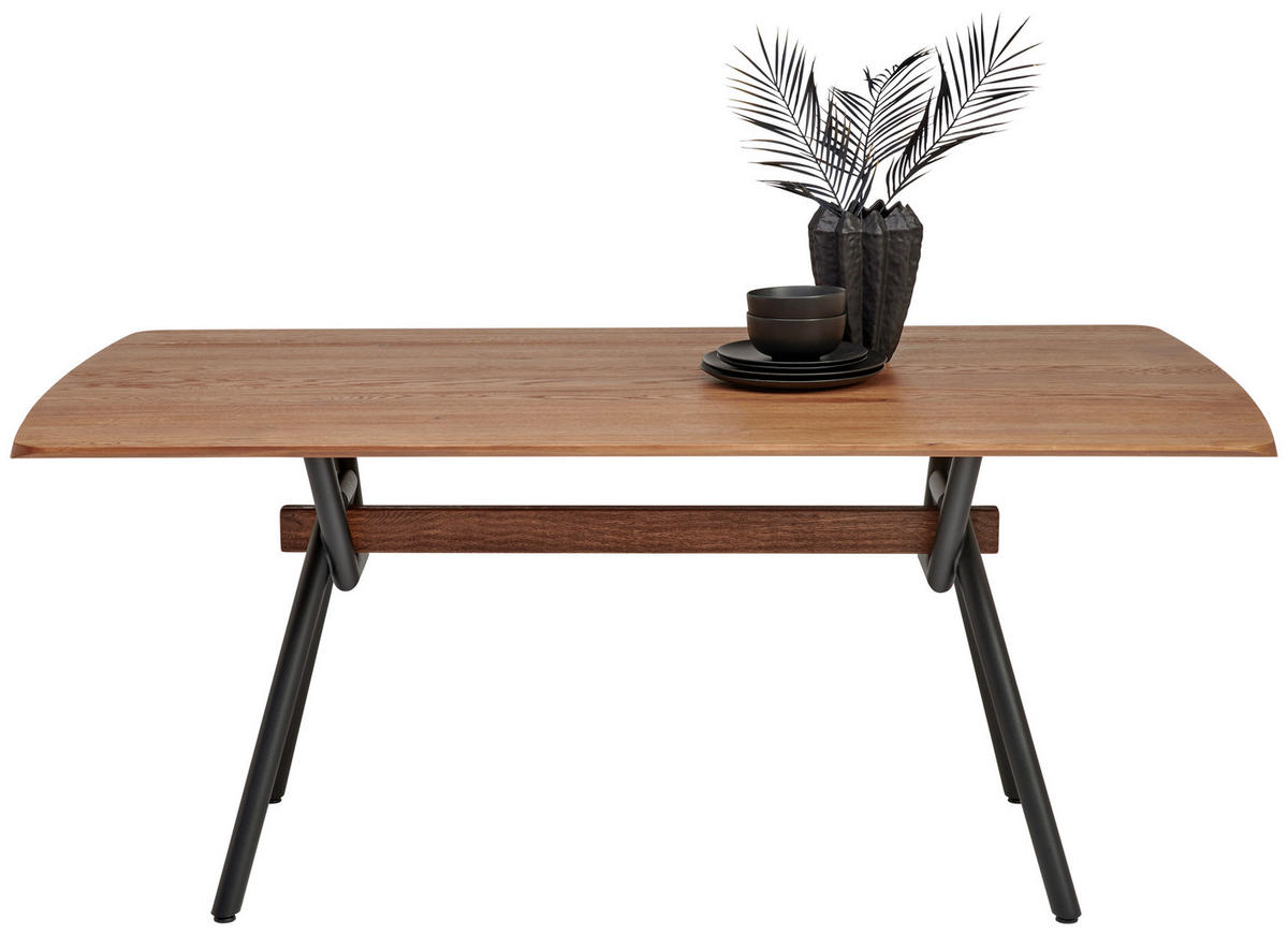 ESSTISCH 180/100/76 cm Echtholz  Holz Freiform Schwarz, Eichefarben  - Eichefarben/Schwarz, Design, Holz/Metall (180/100/76cm) - Valnatura