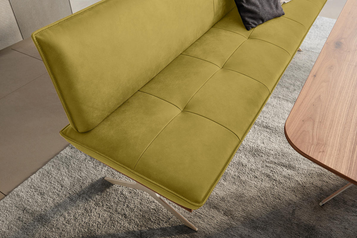 SITZBANK in Holz, Metall, Leder Edelstahlfarben, Hellgrün  - Edelstahlfarben/Hellgrün, Design, Leder/Holz (214/88/66cm) - Koinor