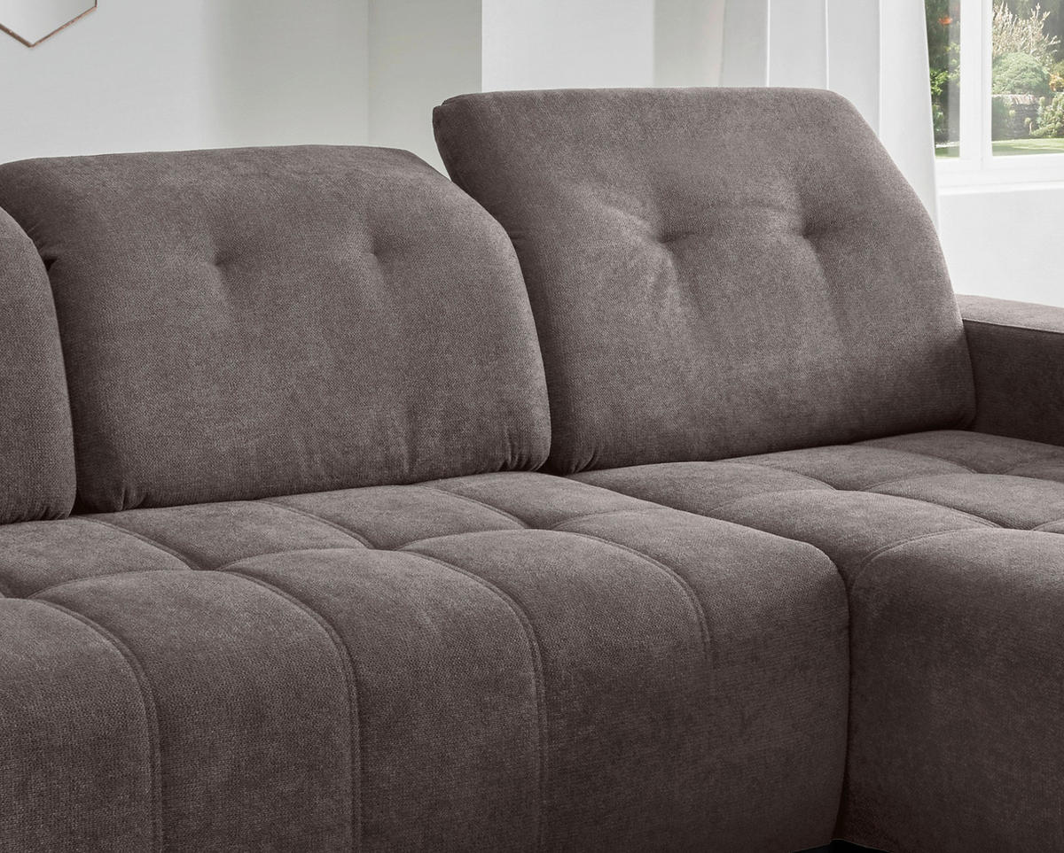 ECKSOFA VICARI in Mikrofaser Braun  292/185 cm  - Schwarz/Braun, MODERN, Textil/Metall (292/185cm) - Livetastic
