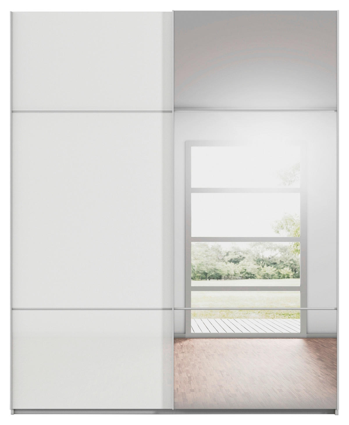 SCHWEBETÜRENSCHRANK in Grau, Weiss  - Weiss/Grau, Konventionell, Glas/Holzwerkstoff (201/223/68cm) - Novel