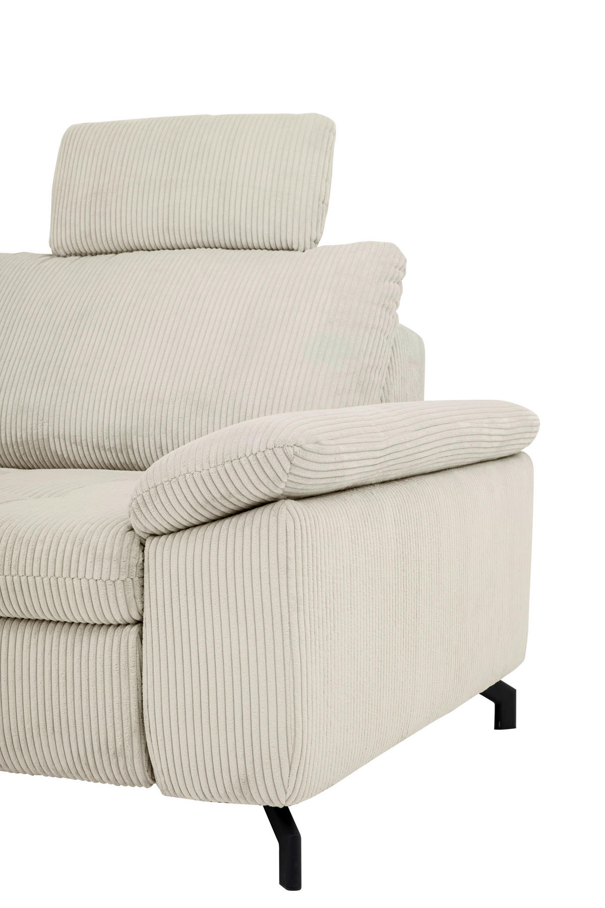 ECKSOFA in Cord, Velours Creme, Naturfarben  - Creme/Schwarz, Design, Textil/Metall (197/291cm) - Beldomo Style
