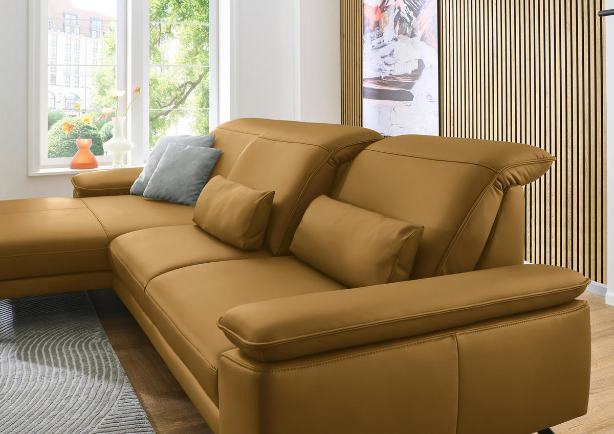 ECKSOFA in Echtleder Currygelb  - Currygelb/Schwarz, Design, Leder/Metall (193/332cm) - Dieter Knoll