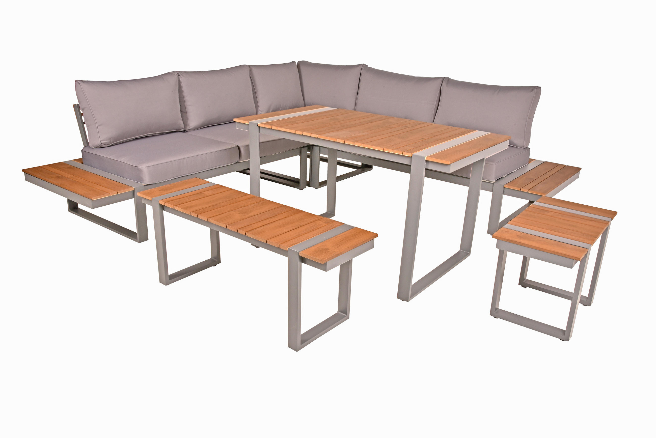 LOUNGEGARNITUR Aluminium  - Hellbraun/Beige, Basics, Kunststoff/Textil (170/69/223cm) - Gardenson