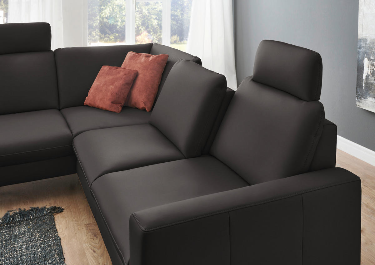 ECKSOFA in Echtleder Dunkelgrau  - Dunkelgrau/Schwarz, Design, Leder/Metall (194/250cm) - Beldomo Premium