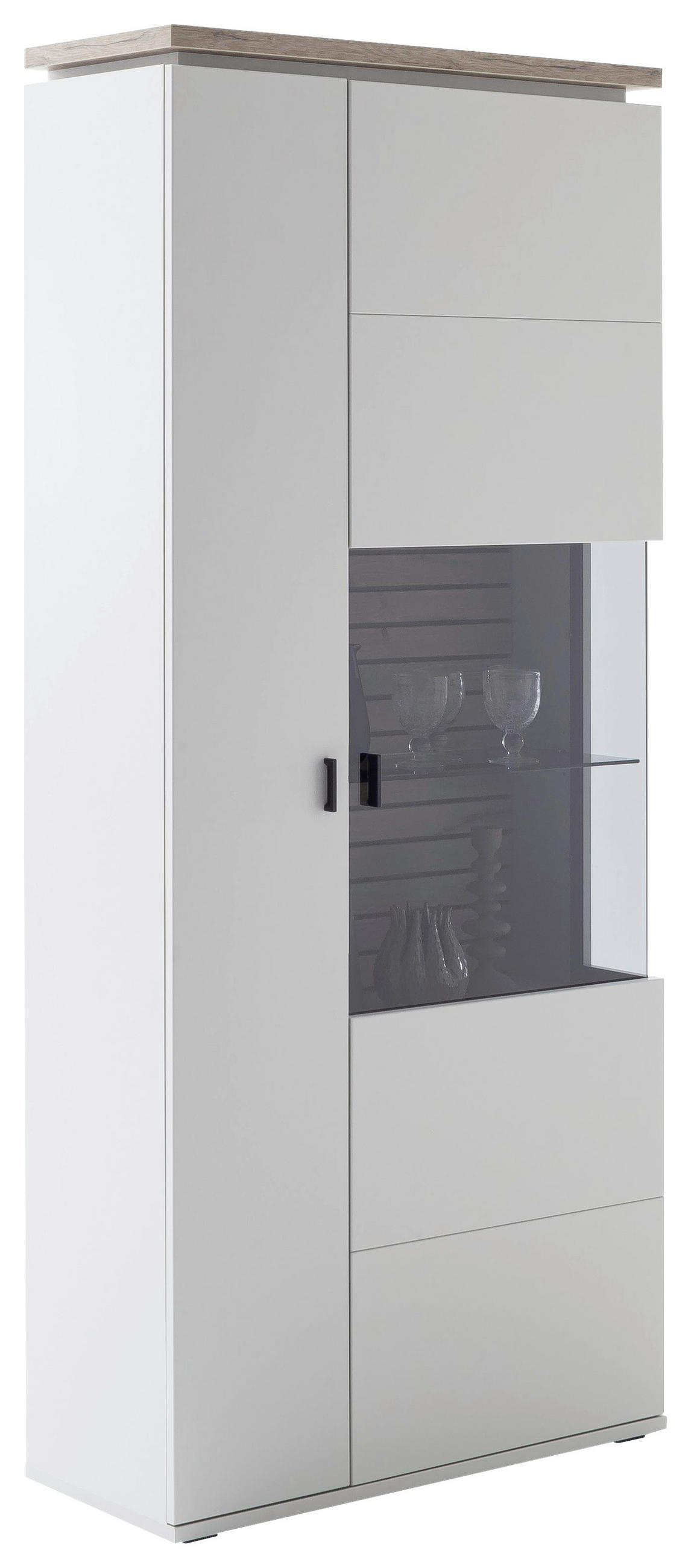 VITRINE Grau, Eichefarben  90/207/37 cm  - Eichefarben/Grau, Design, Glas/Holzwerkstoff (90/207/37cm) - Stylife
