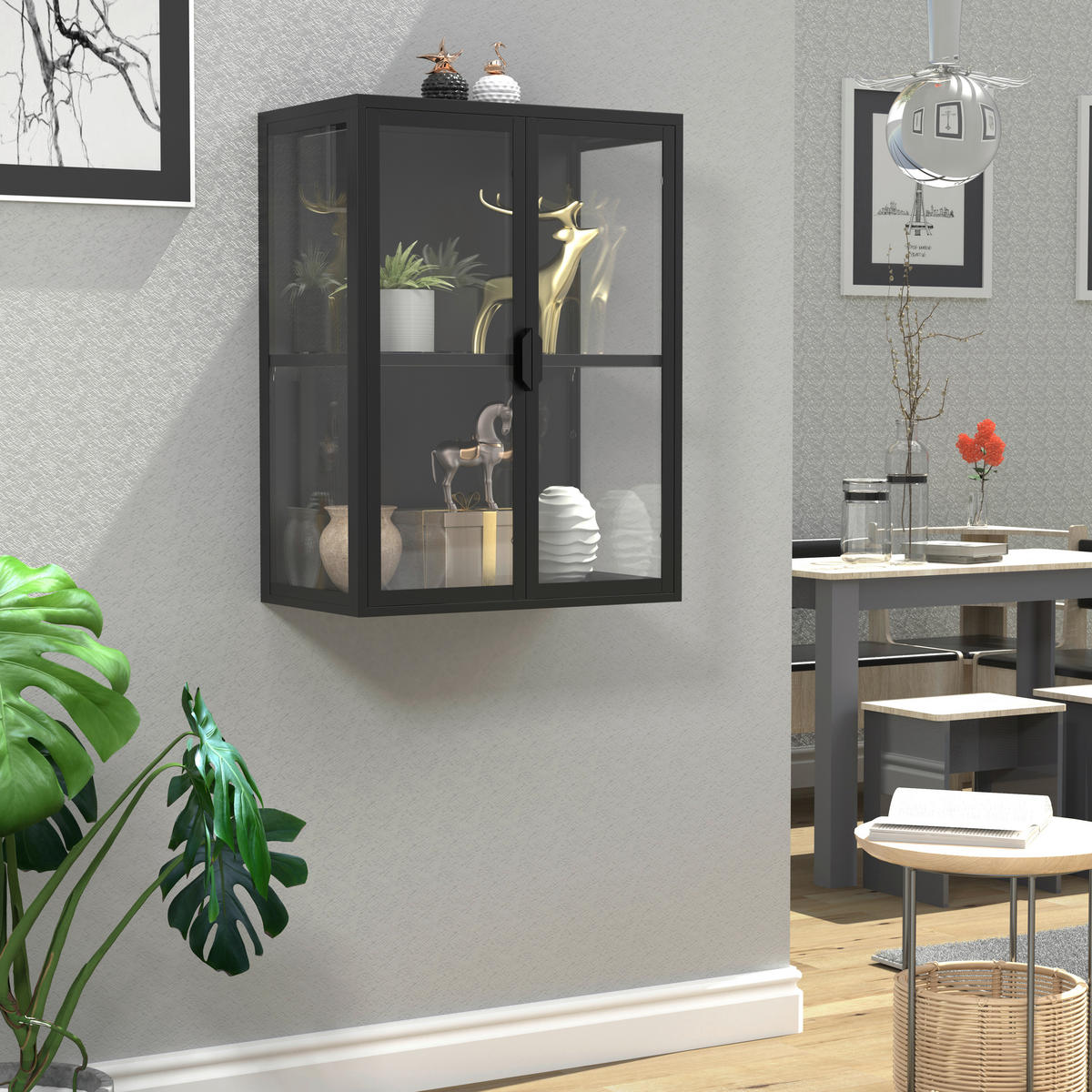 HÄNGEVITRINE in Schwarz   - Transparent/Schwarz, Design, Glas/Metall (60/80/35cm) - MID.YOU
