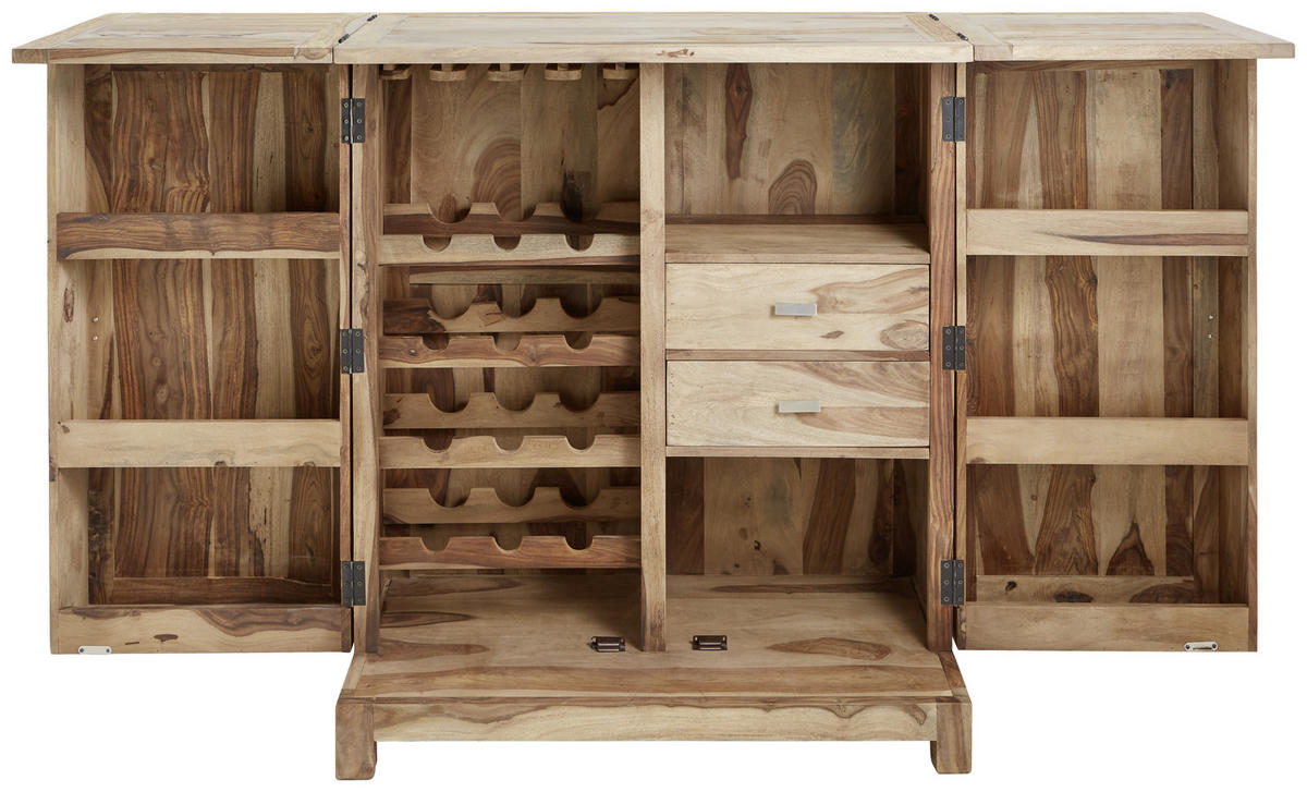 BAR Sheesham massiv Naturfarben  - Messingfarben/Sheeshamfarben, LIFESTYLE, Holz/Metall (100-202/122/55cm) - Landscape