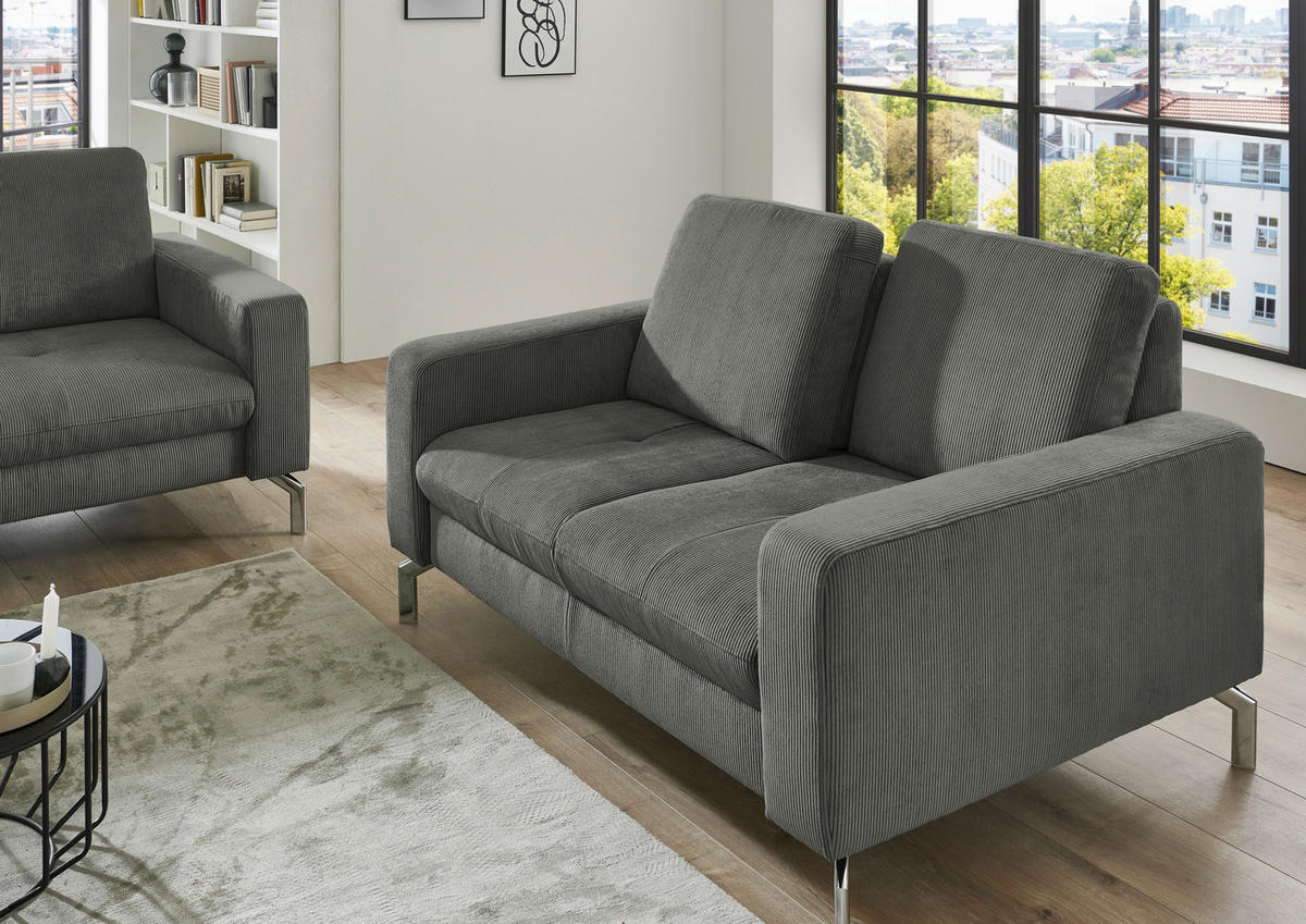 2-SITZER-SOFA  in Feincord Grau  - Chromfarben/Grau, Design, Textil/Metall (142/87/105cm) - Beldomo Style