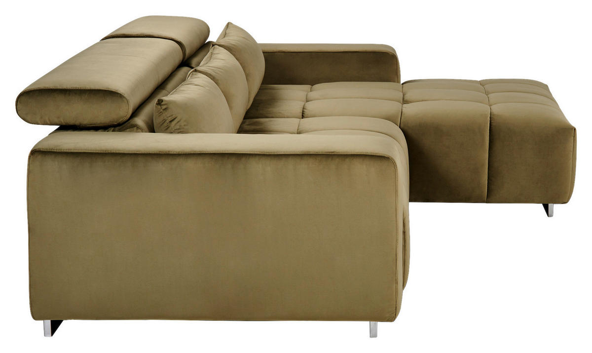 ECKSOFA Olivgrün Velours  - Silberfarben/Olivgrün, KONVENTIONELL, Textil/Metall (307/186cm) - Livetastic