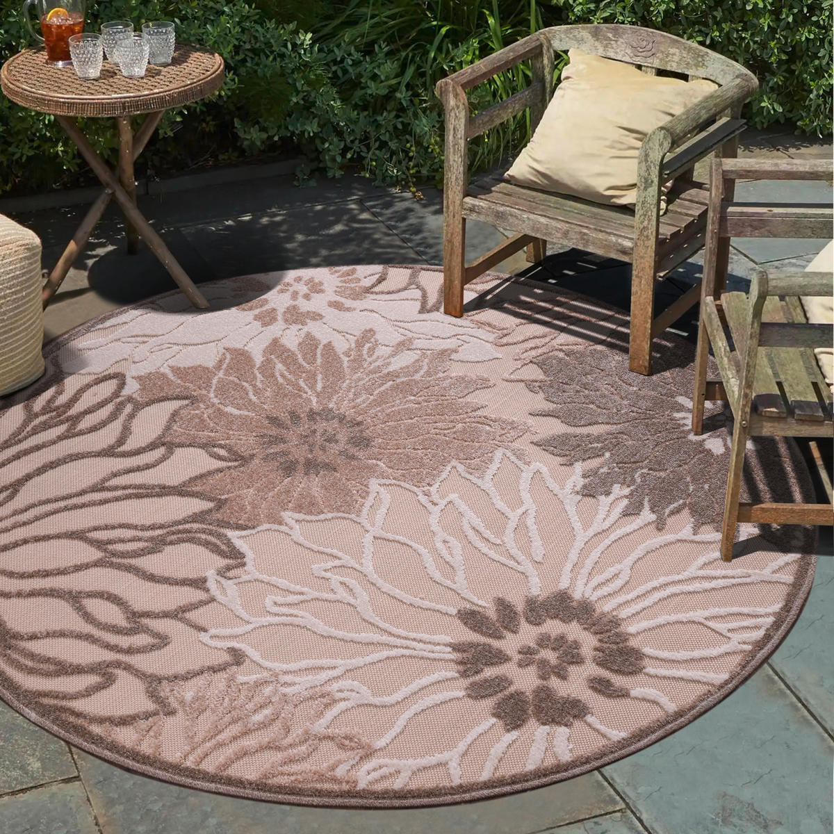 OUTDOORTEPPICH 150 cm Floral Beige, Braun, Creme  - Beige/Creme, LIFESTYLE, Kunststoff/Textil (150cm) - Novel