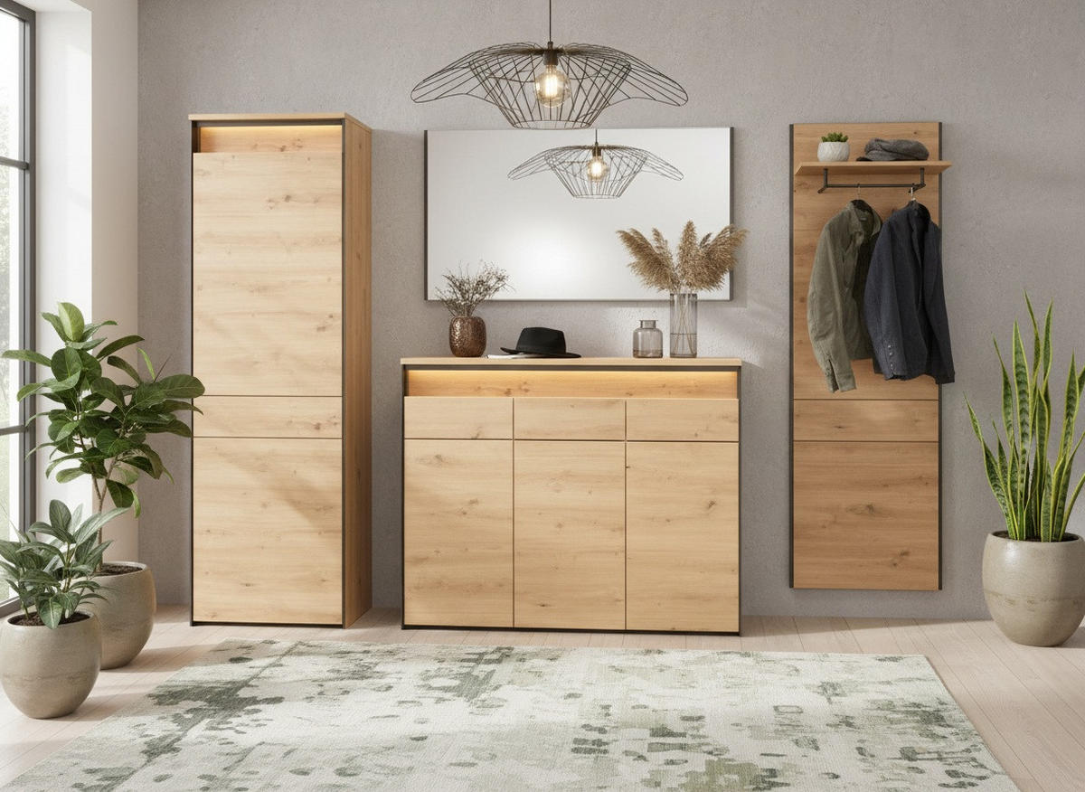 GARDEROBE 4-teilig  in 248/200/38 cm  - Schwarz/Eiche Artisan, KONVENTIONELL, Glas/Holzwerkstoff (248/200/38cm) - Voleo