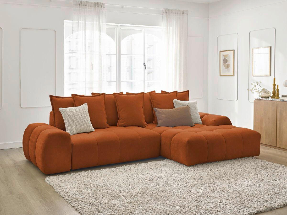 ECKSCHLAFSOFA EVEREST  mit Rücken echt, Armteil links, Armteil rechts Struktur Orange  - Schwarz/Orange, MODERN, Kunststoff/Textil (318/180cm) - Livetastic