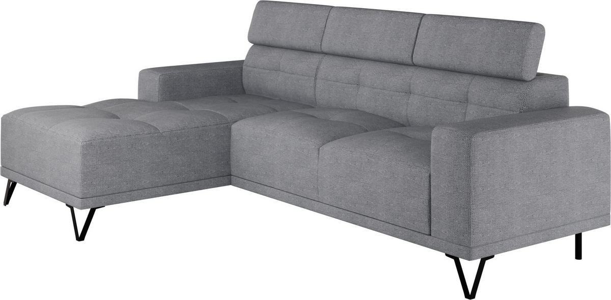 ECKSOFA Grau Chenille  - Schwarz/Grau, KONVENTIONELL, Textil/Metall (178/264cm) - Hom`in