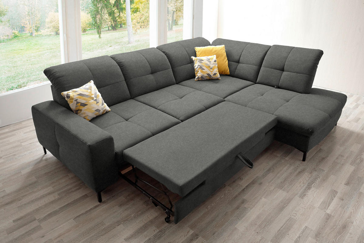 ECKSOFA in Chenille Dunkelgrau  310/240 cm  - Dunkelgrau/Schwarz, Design, Textil/Metall (310/240cm) - Xora