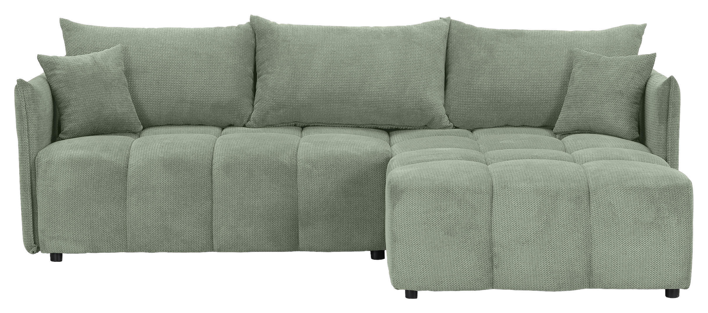 ECKSOFA Salbeigrün Plüsch Zierkissen, Rückenkissen, Bettkasten, Schlaffunktion, Rücken echt, Liegefläche im Originalstoff  - Salbeigrün/Schwarz, KONVENTIONELL, Kunststoff/Textil (253/192cm) - Carryhome