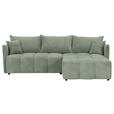 ECKSOFA Salbeigrün Plüsch Zierkissen, Rückenkissen, Bettkasten, Schlaffunktion, Rücken echt, Liegefläche im Originalstoff  - Salbeigrün/Schwarz, KONVENTIONELL, Kunststoff/Textil (253/192cm) - Carryhome