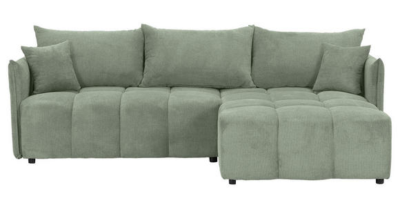 ECKSOFA Salbeigrün Plüsch Zierkissen, Rückenkissen, Bettkasten, Schlaffunktion, Rücken echt, Liegefläche im Originalstoff  - Salbeigrün/Schwarz, KONVENTIONELL, Kunststoff/Textil (253/192cm) - Carryhome