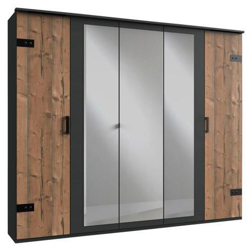 DREHTÜRENSCHRANK 225/210/58 cm 5-türig Graphitfarben, Fichtefarben  - Fichtefarben/Eichefarben, Trend, Glas/Holzwerkstoff (225/210/58cm) - MID.YOU