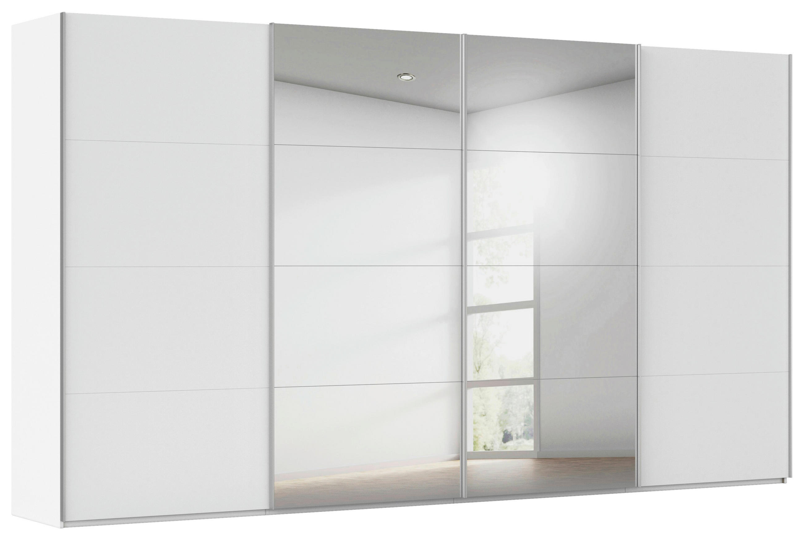 SCHWEBETÜRENSCHRANK 400/236/68 cm 4-türig Weiß  - Alufarben/Weiß, Basics, Glas/Holzwerkstoff (400/236/68cm) - Novel
