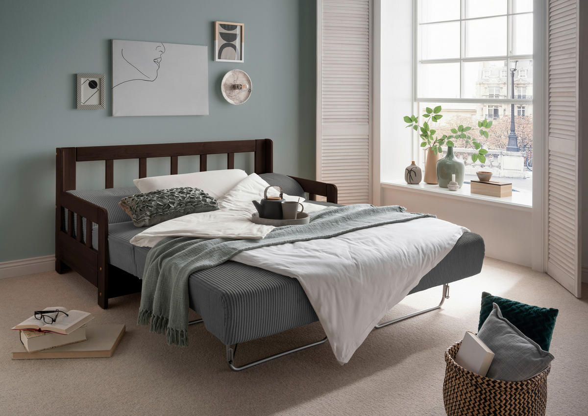 SCHLAFSOFA Cord Grau, Nussbaumfarben  - Nussbaumfarben/Grau, MODERN, Textil (154/88/90cm) - Livetastic