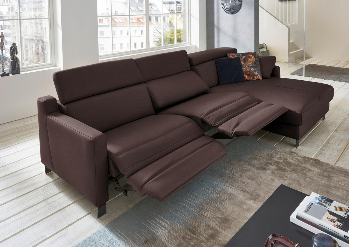 ECKSOFA in Echtleder Dunkelbraun  - Dunkelbraun/Schwarz, Design, Leder/Metall (291/176cm) - Valdera