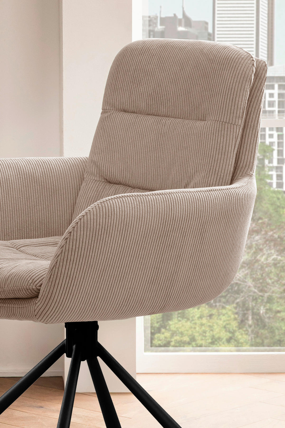 DREHSTUHL Cord Beige  - Beige/Schwarz, MODERN, Textil/Metall (60/89/64cm) - Livetastic