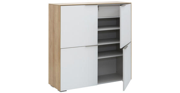 AKTENSCHRANK Weiß, Eichefarben - Eichefarben/Weiß, Design, Glas/Holzwerkstoff (112,6/114/37,2cm) - Voleo
