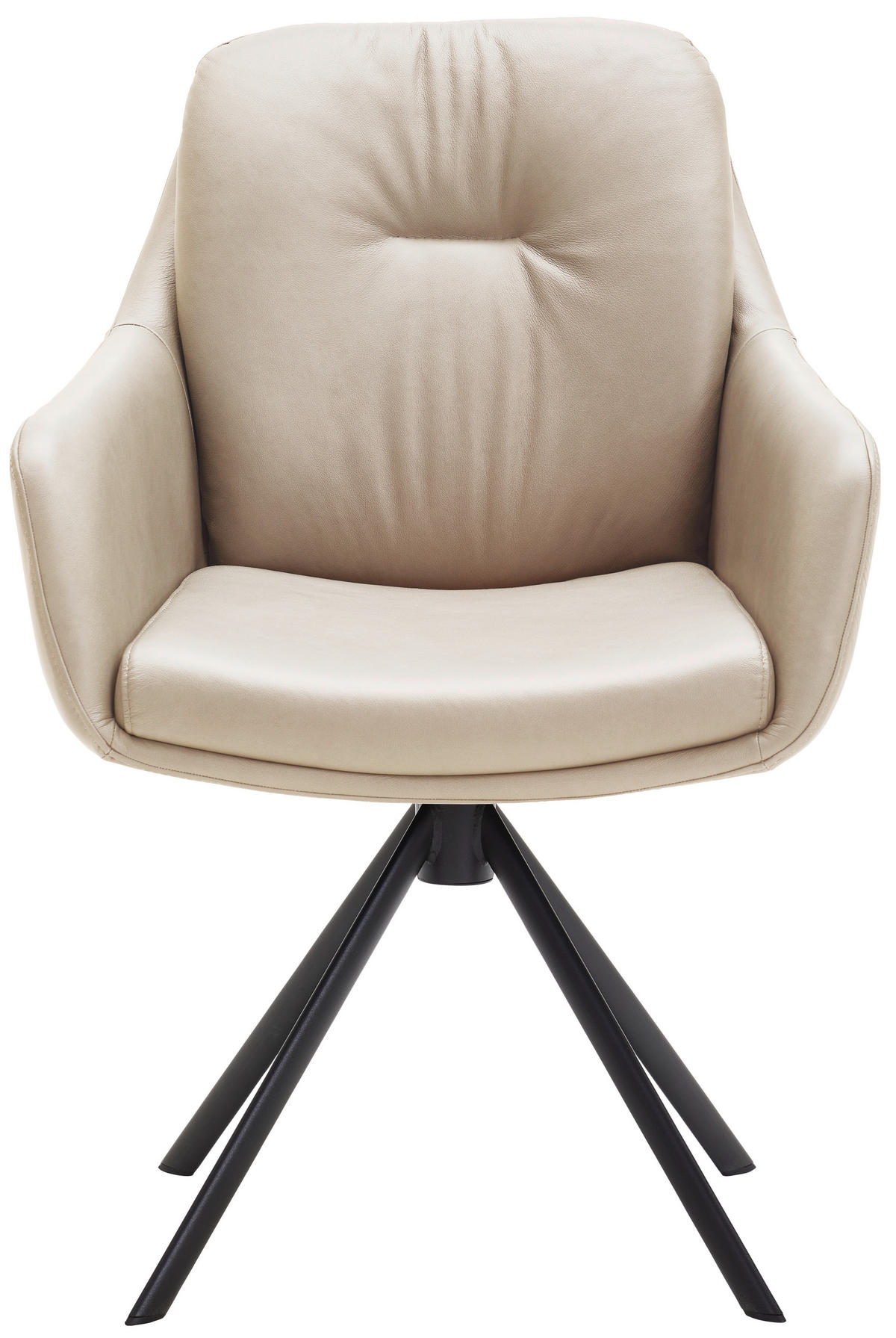 ARMLEHNSTUHL  in Eisen Echtleder pigmentiert  - Beige/Schwarz, Design, Leder/Metall (62/90/65cm) - Waldwelt