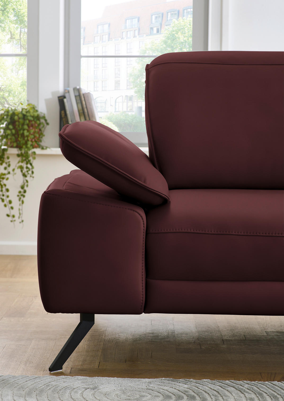 ECKSOFA in Echtleder Brombeere  - Brombeere/Schwarz, Design, Leder/Metall (332/193cm) - Dieter Knoll