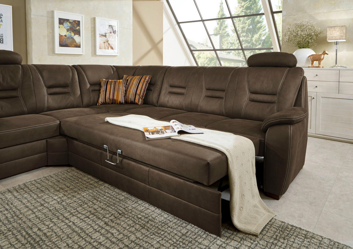 ECKSOFA Braun, Grau Lederlook  - Beige/Braun, KONVENTIONELL, Holz/Textil (234/286cm) - Beldomo Comfort