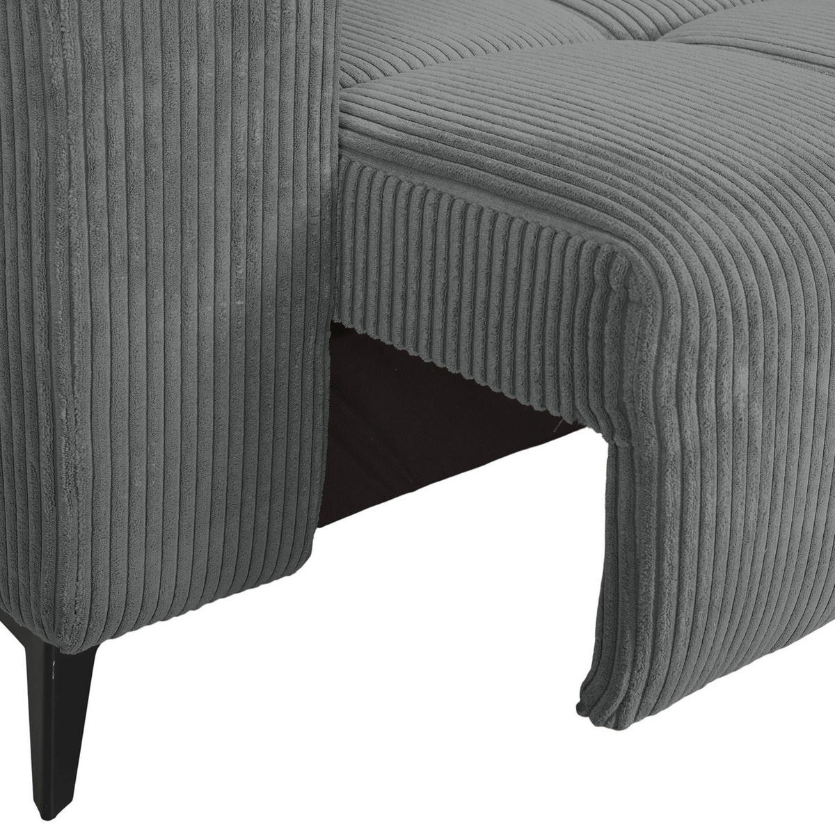 ECKSOFA Dunkelgrau Cord Rücken echt, Kopfteilverstellung, Sitzvorzug  - Dunkelgrau/Schwarz, KONVENTIONELL, Textil/Metall (257/170cm) - Carryhome