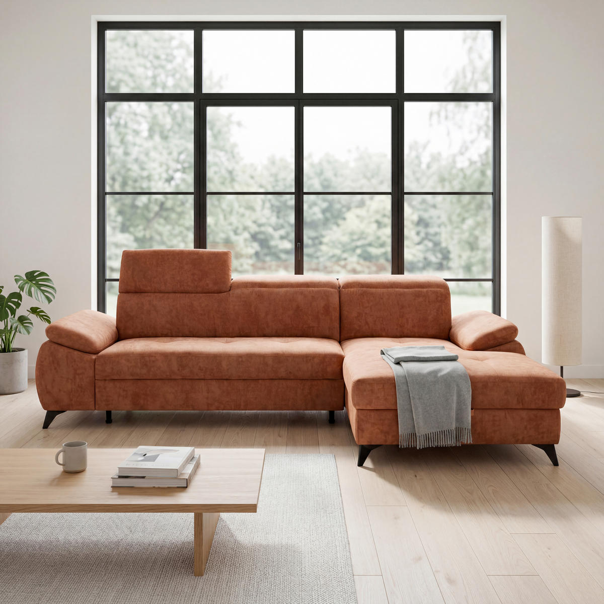 ECKSOFA  Struktur Rostfarben  - Rostfarben/Schwarz, Basics, Holz/Holzwerkstoff (281/166cm) - MID.YOU