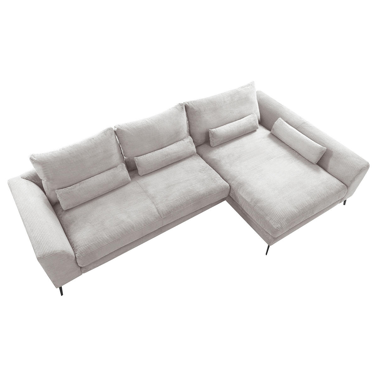 ECKSOFA  in Cord Hellgrau Nierenkissen, Rückenkissen  313/172 cm  - Hellgrau/Schwarz, Design, Textil/Metall (313/172cm) - P & B