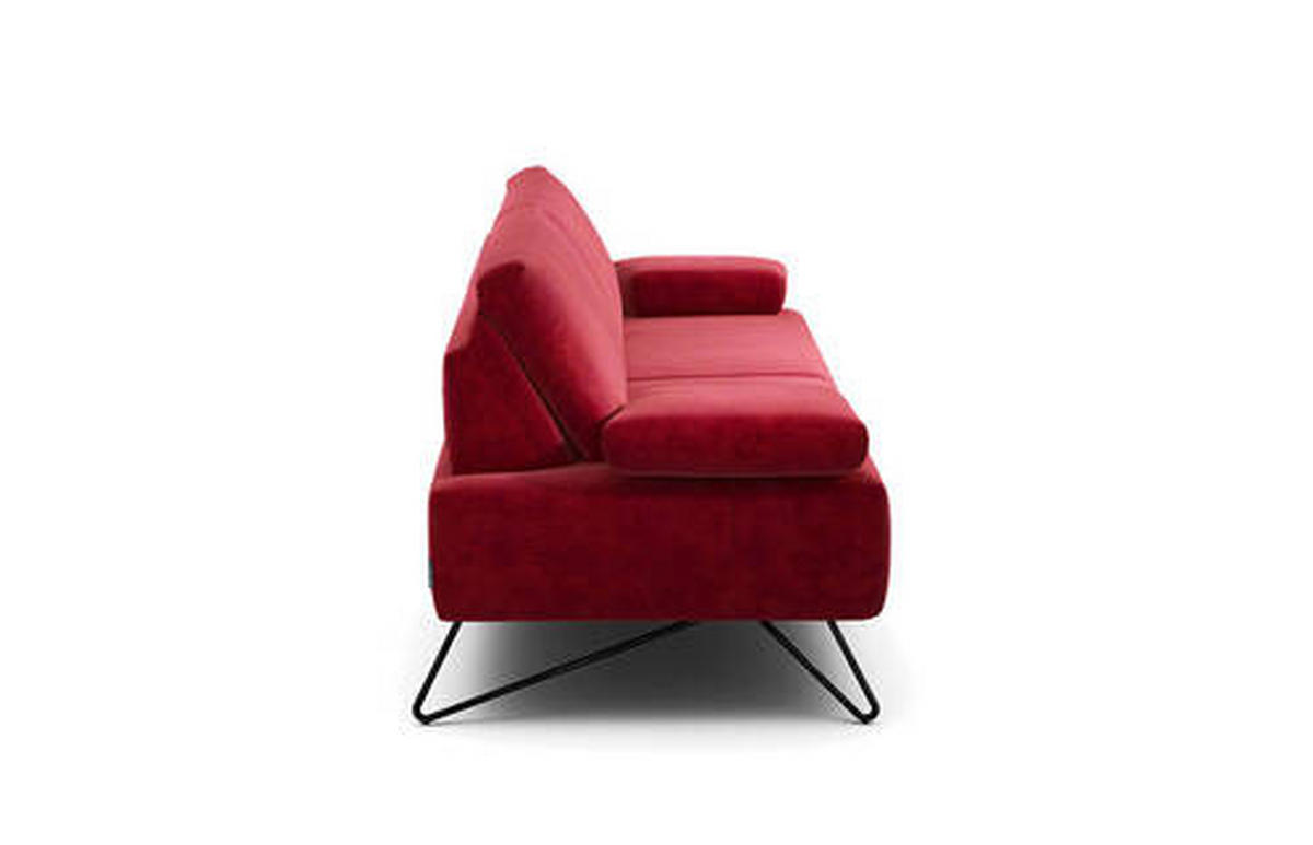 2,5-SITZER in Samt Rot  - Rot/Schwarz, Design, Textil/Metall (204-234/85/86-94cm) - SENSOO