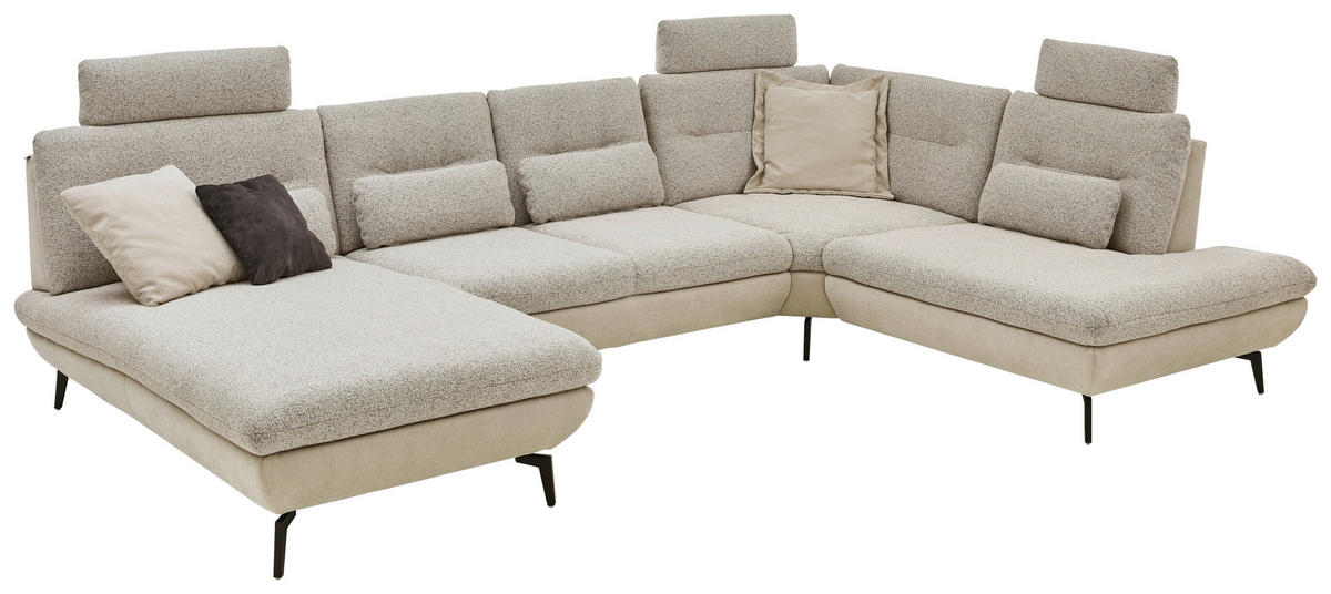 WOHNLANDSCHAFT Beige Chenille  - Beige/Schwarz, Design, Textil/Metall (190/352/243cm) - Dieter Knoll