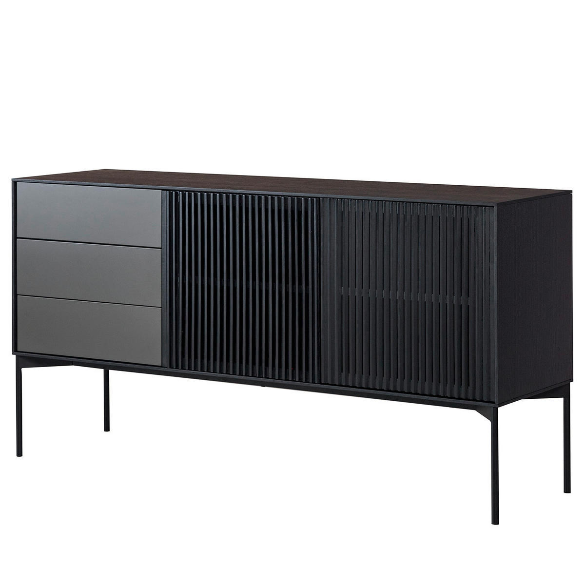 SIDEBOARD antracit, svart  160/82/45 cm  - svart/antracit, Design, metall/trämaterial (160/82/45cm) - home24