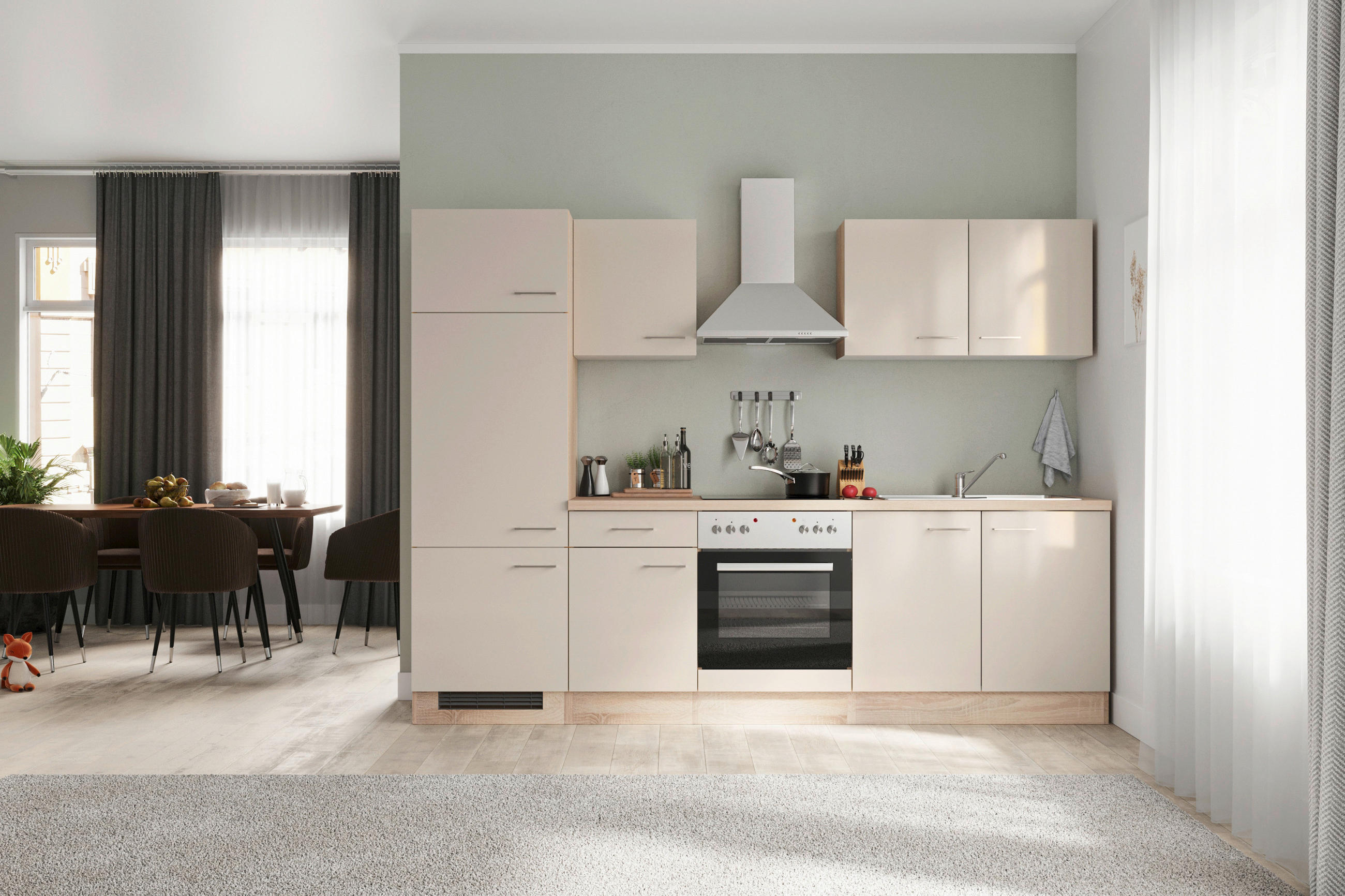KÜCHENBLOCK 270 cm in Kaschmir - Kaschmir/Edelstahlfarben, MODERN, Holzwerkstoff/Metall (270cm) - FlexWell