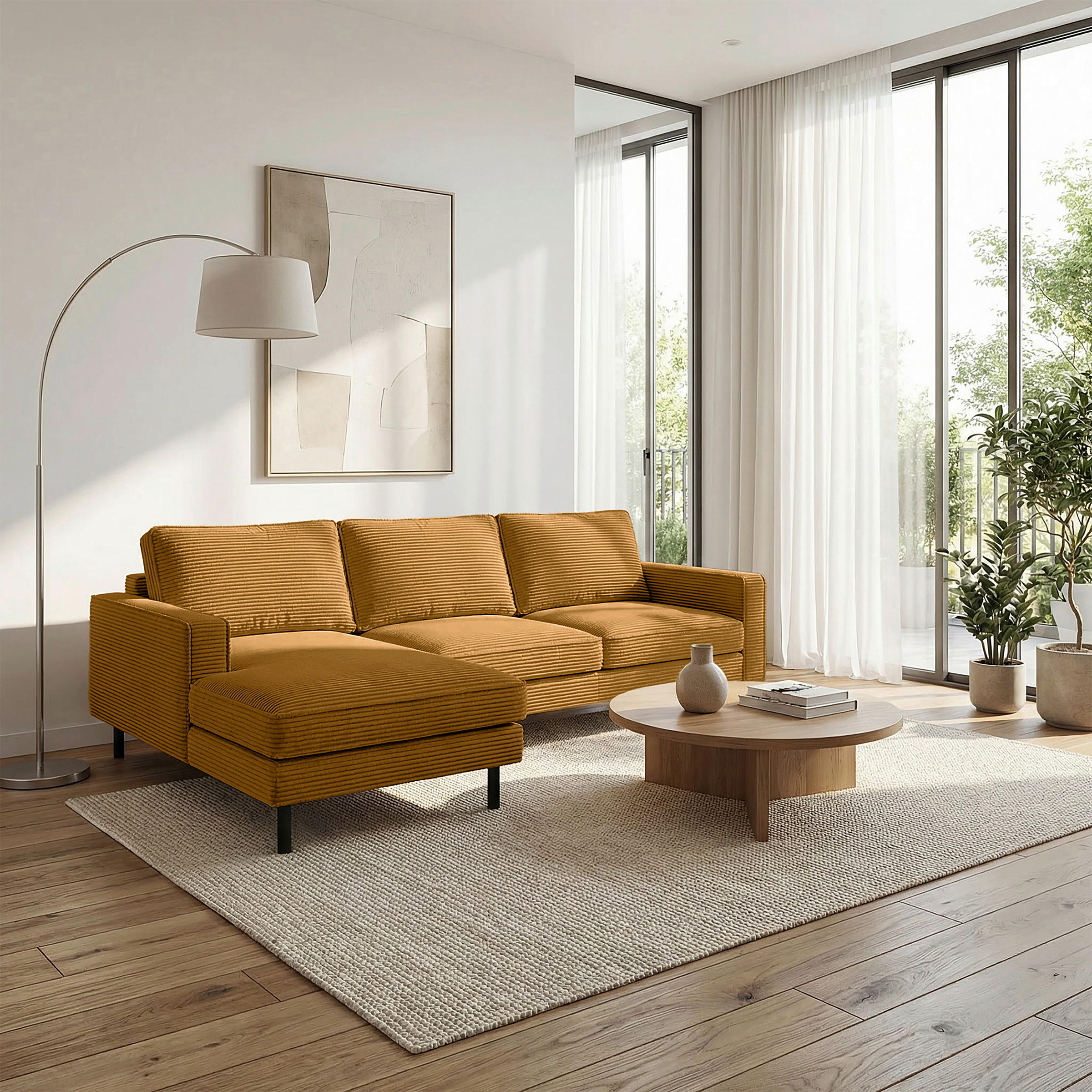 ECKSOFA Cord Senfgelb  - Senfgelb/Schwarz, Design, Textil/Metall (166/238cm) - Livetastic