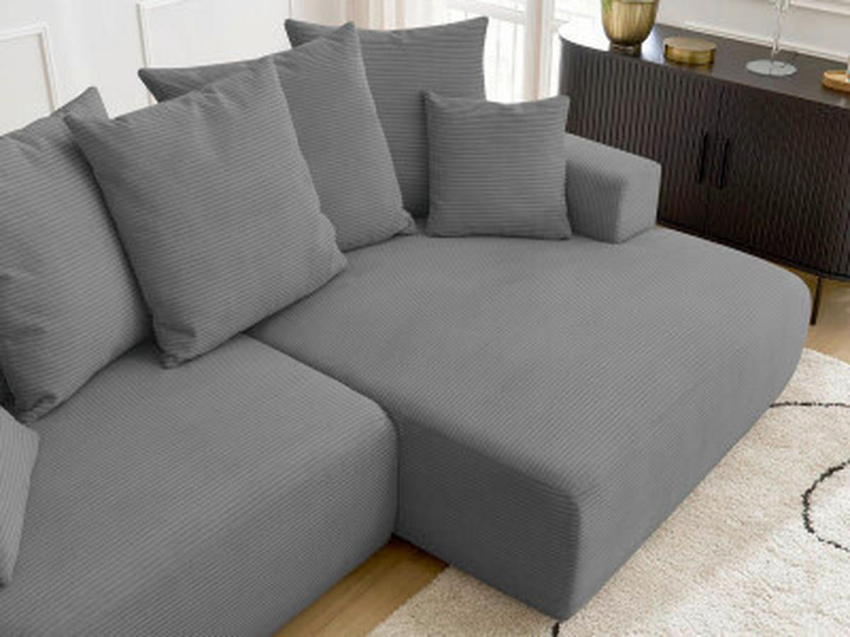ECKSOFA Ottomane rechts  ATILLA Dunkelgrau Cord  - Dunkelgrau/Schwarz, MODERN, Kunststoff/Textil (244/149cm)