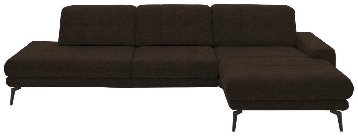 ECKSOFA in Flachgewebe Dunkelbraun  - Dunkelbraun/Schwarz, Design, Textil/Metall (309/190cm) - Beldomo Style