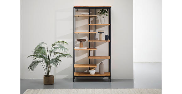 REGAL Eiche massiv Schwarz, Eichefarben  - Eichefarben/Schwarz, Trend, Holz/Metall (180/90/35cm) - Landscape