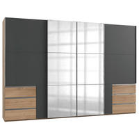 SCHWEBETÜRENSCHRANK in Graphitfarben, Eichefarben  - Chromfarben/Eichefarben, Modern, Holzwerkstoff (350/236/65cm) - MID.YOU