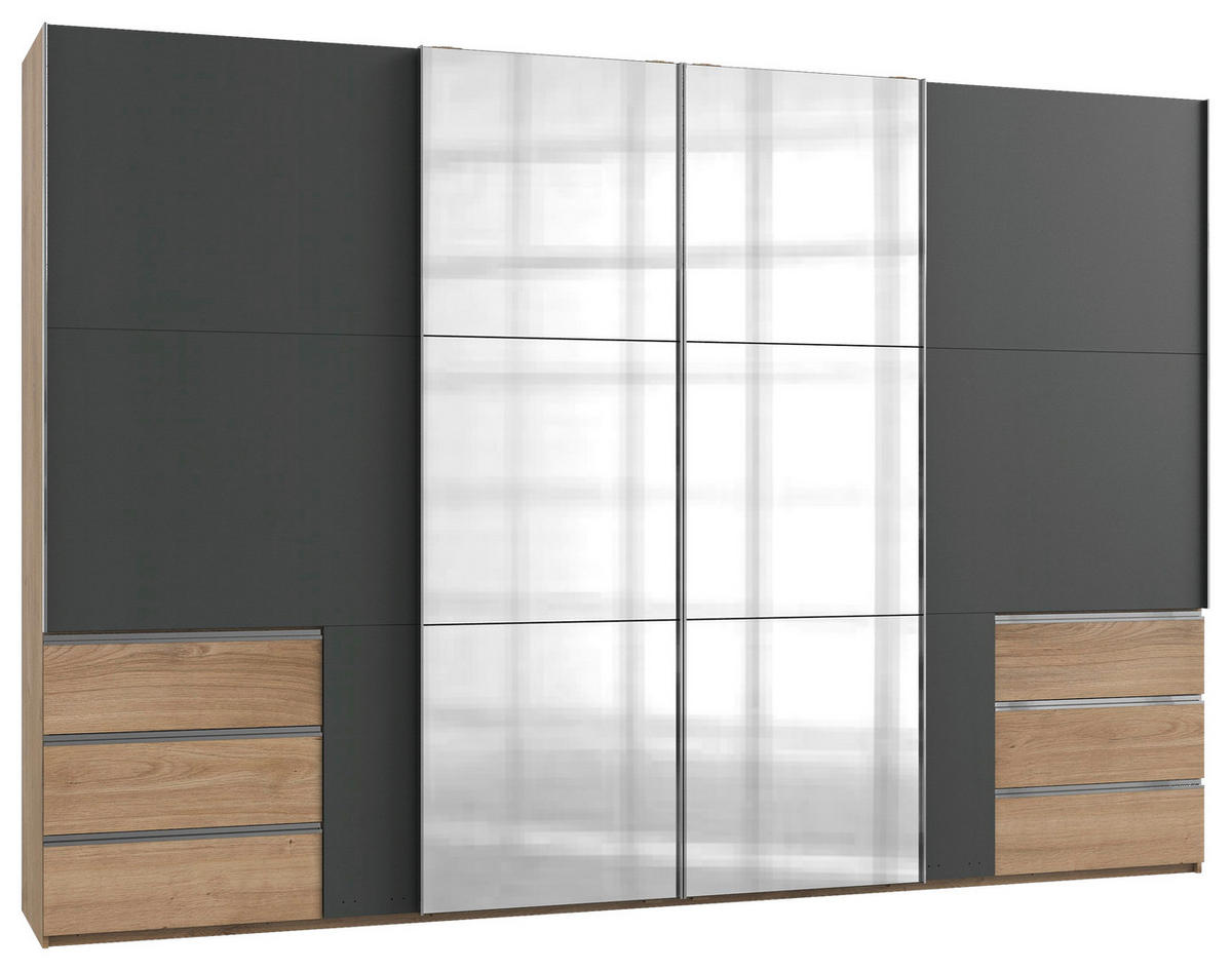 SCHWEBETÜRENSCHRANK in Graphitfarben, Eichefarben  - Chromfarben/Eichefarben, Modern, Holzwerkstoff (350/236/65cm) - MID.YOU