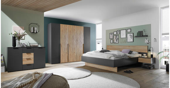 SCHLAFZIMMER 180/200 cm  in Graphitfarben, Eichefarben  - Eichefarben/Graphitfarben, KONVENTIONELL, Holzwerkstoff (180/200cm) - Carryhome