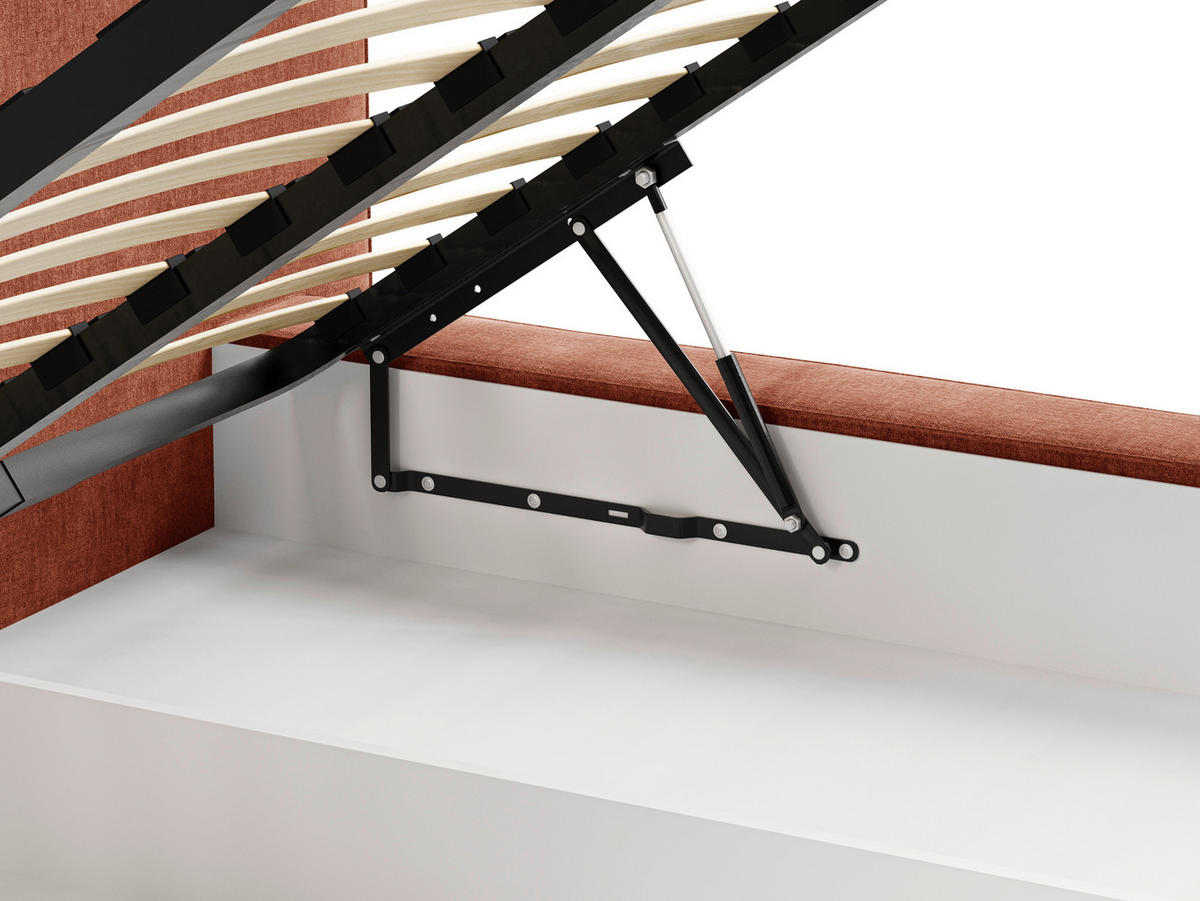 POLSTERBETT 140/200 cm,  in Terracotta, Bettkasten,  - Terracotta/Schwarz, MODERN, Holz (140/200cm) - MID.YOU