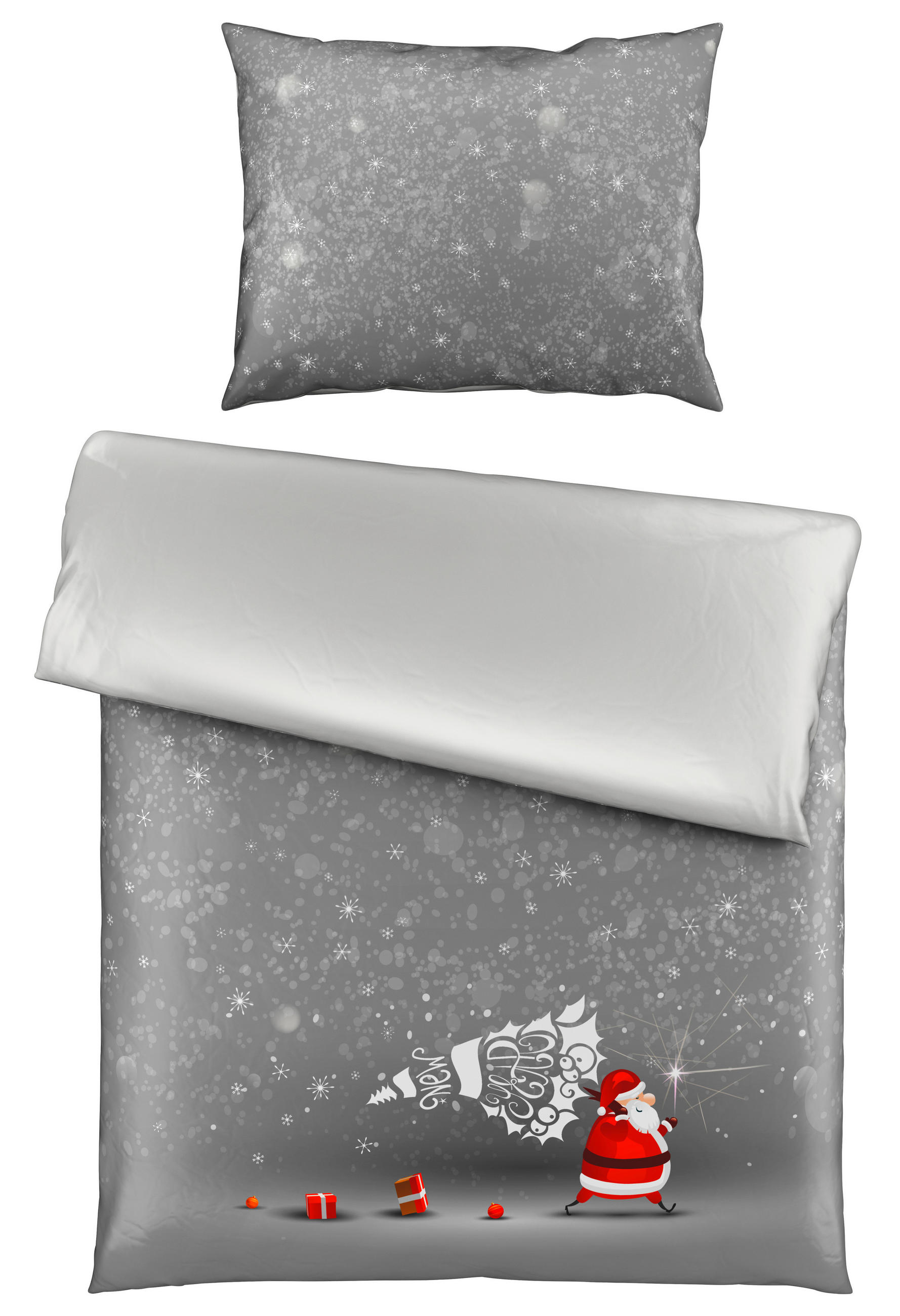 OBOJESTRANSKA POSTELJNINA Christmas Collection 140/200 cm saten siva  - siva, Basics, tekstil (140/200cm) - X-Mas