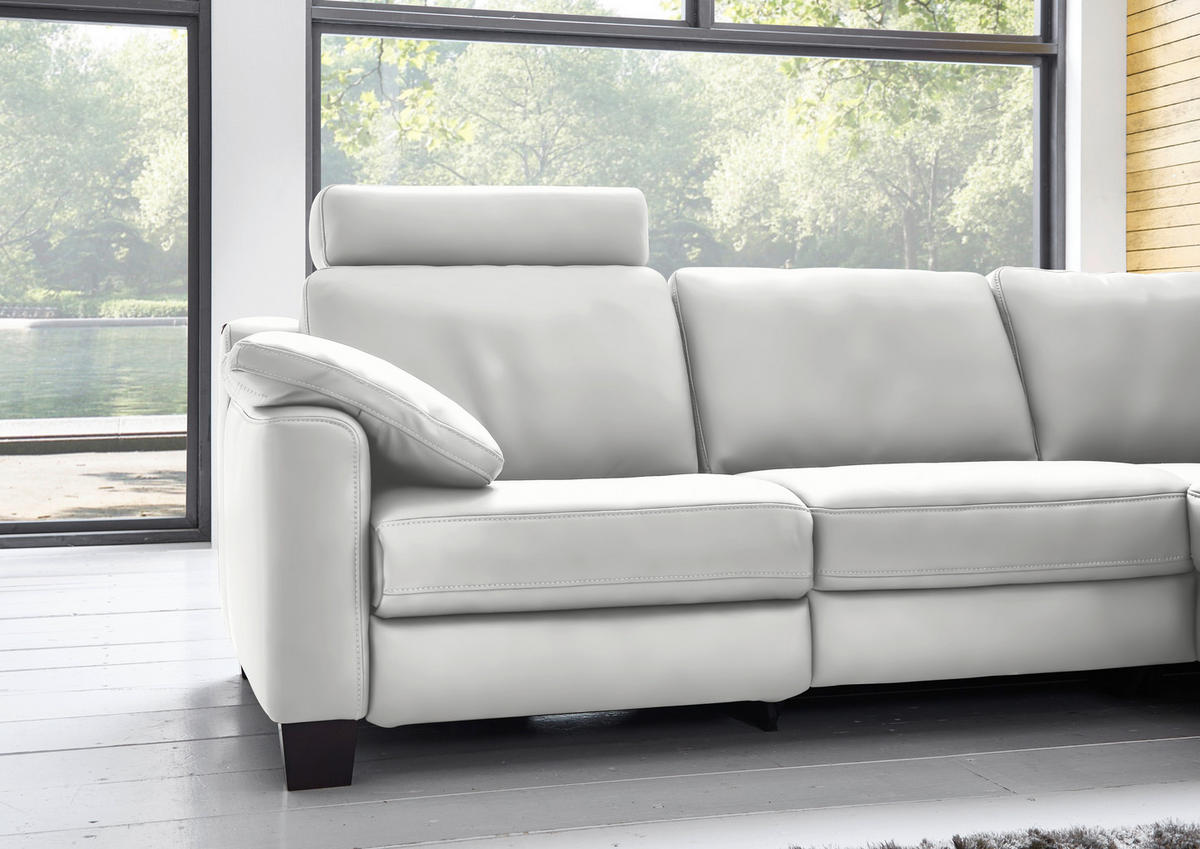 ECKSOFA in Echtleder Hellgrau  - Eichefarben/Hellgrau, Design, Leder/Holz (259/235cm) - Valdera