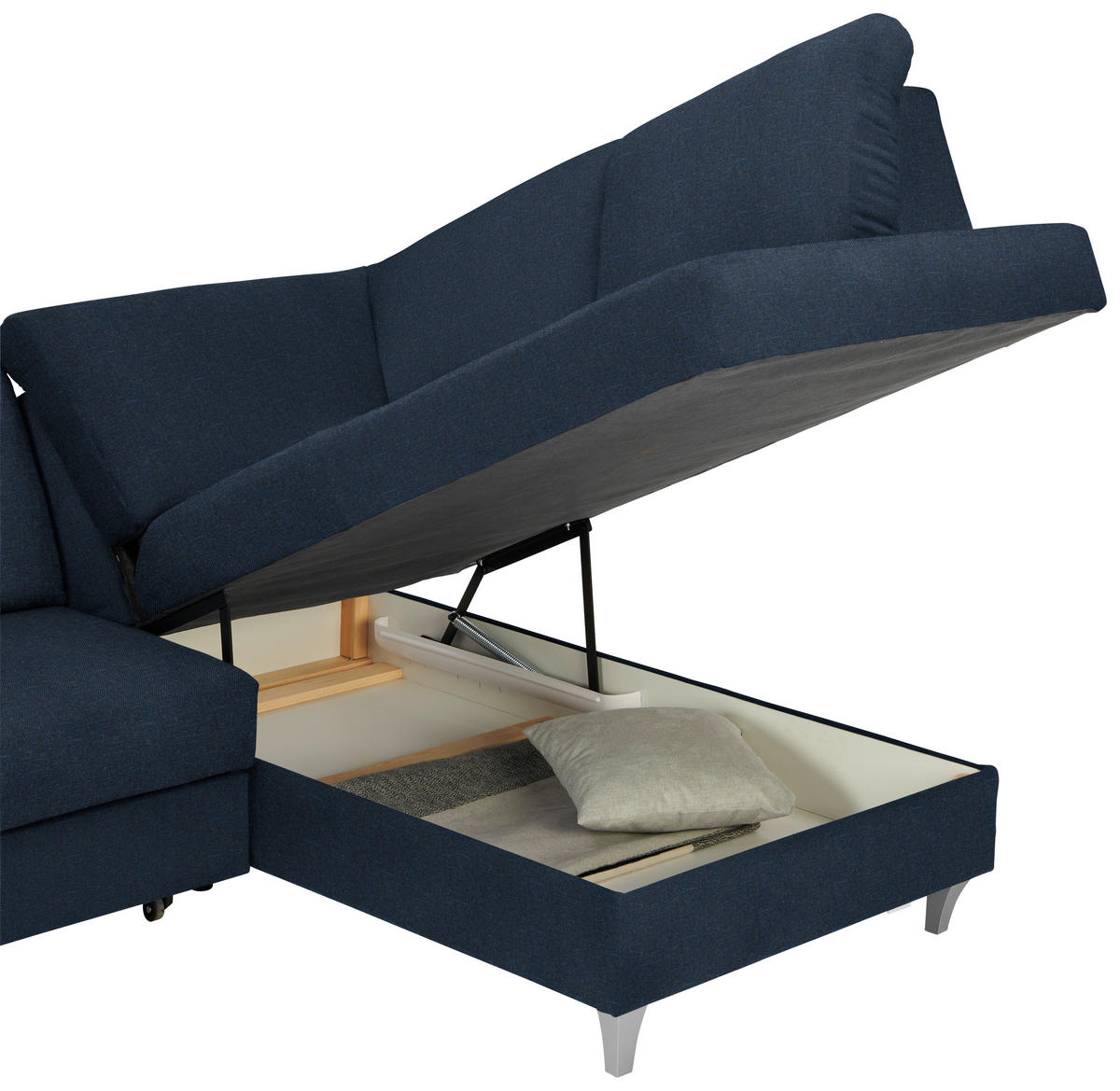 ECKSOFA in Flachgewebe Dunkelblau  - Silberfarben/Dunkelblau, Konventionell, Holz/Textil (255/186cm) - Cantus
