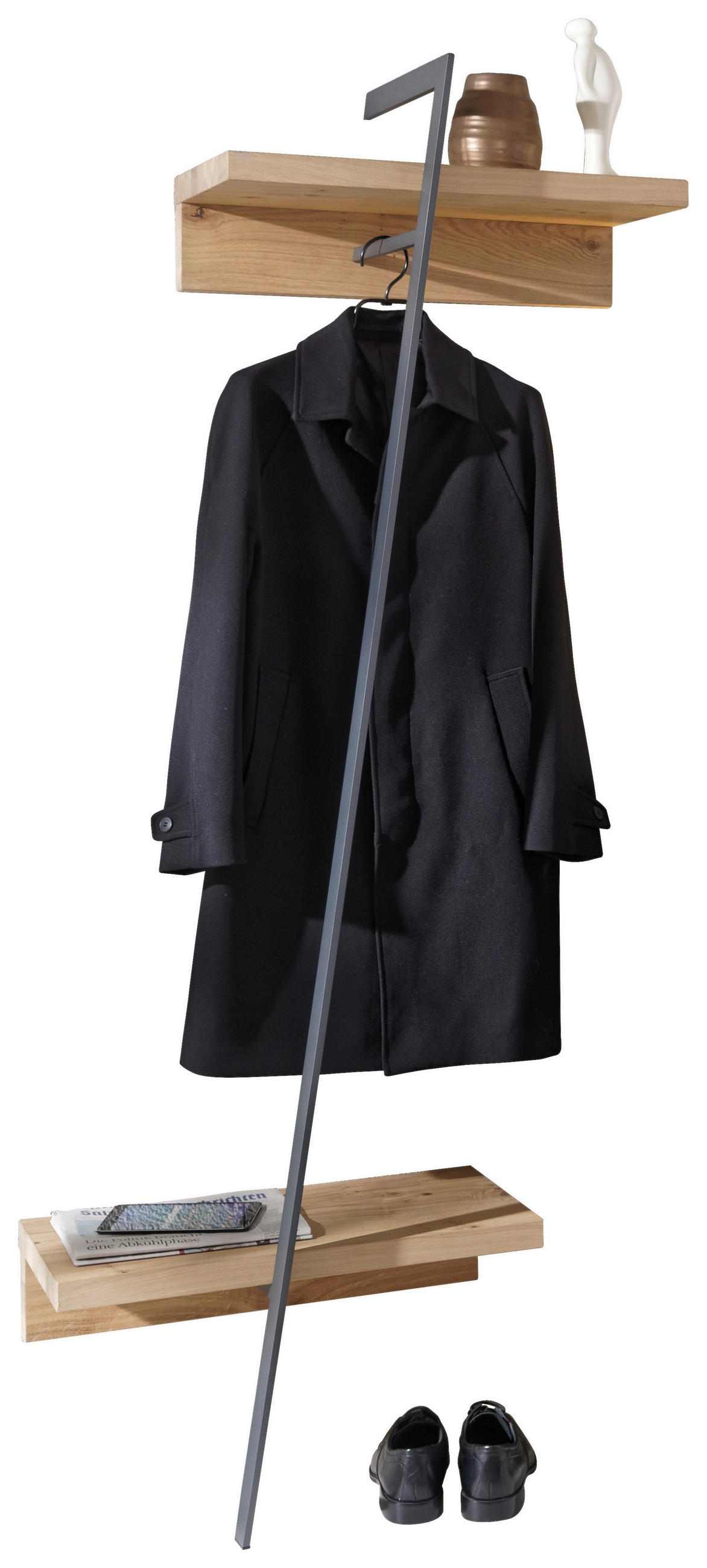 GARDEROBENSTANGE  in Wildeiche furniert, mehrschichtige Massivholzplatte (Tischlerplatte) Anthrazit, Wildeiche  - Wildeiche/Anthrazit, Natur, Holz/Metall (86,5/192/36cm) - Voglauer